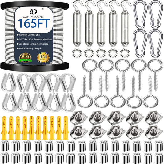 50m steel cable 2mm, 304 stainless steel cable 2mm, wire rope 2mm, M2 wire rope clamp with M5 wire rope tensioner for stainless steel cable system, stainless steel tensioning cable for outdoor use.