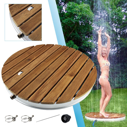 @tec Garden Shower Outdoor shower made of solid teak wood, Mobile floor shower for camping, Sauna & pool shower round with base plate for the garden, Outdoor Shower