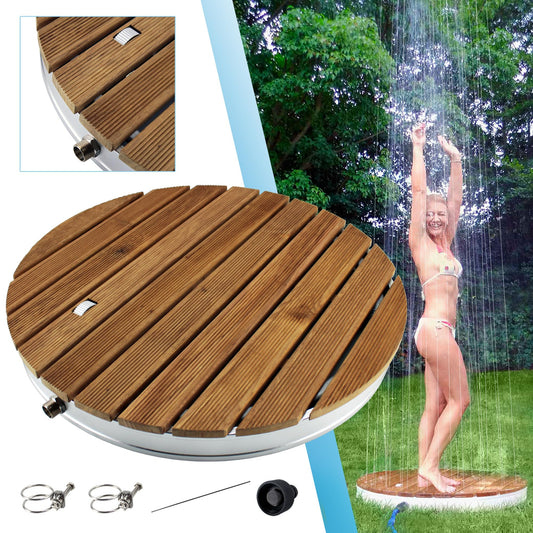 @tec Garden Shower Outdoor shower made of solid teak wood, Mobile floor shower for camping, Sauna & pool shower round with base plate for the garden, Outdoor Shower