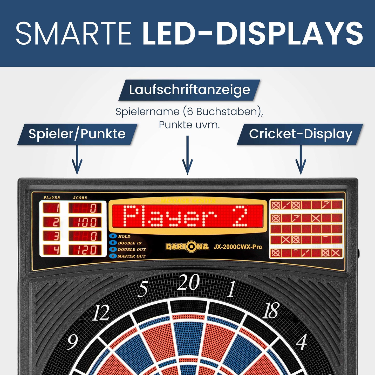 Electronic Dartboard Dartona JX2000 Tournament Pro - | Electronic dartboard | Tournament board with 41 games and over 200 variations | Highly rated on Vergleich.org