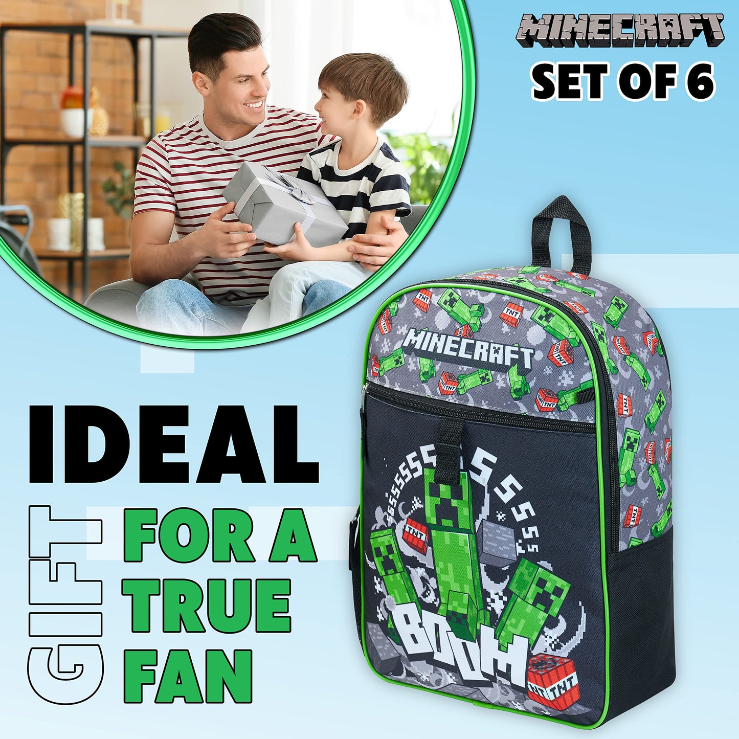 Minecraft backpack kids school bag set with lunch bag and pencil case, multicolored, one size, school bag set