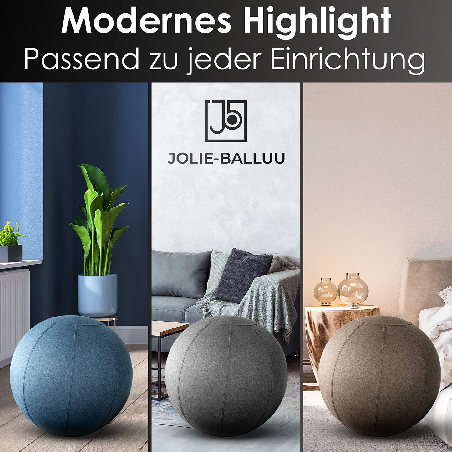 jolie-balluu sitting ball office ergonomic high-quality fabric [sustainability certificate] 65cm including pump, healthy alternative to chair, ergonomic office chair, exercise ball with cover (Taupe)