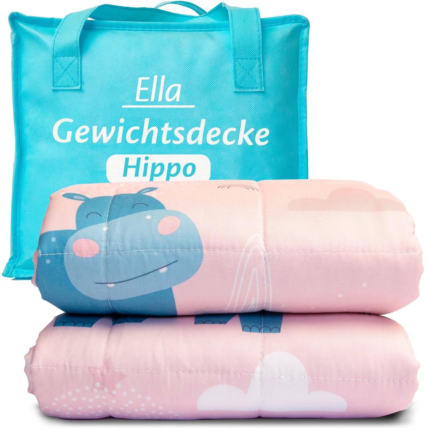 Ella Kids Weighted Blanket 5.3 lbs 36x48 inches - Therapy Blanket, for stress relief & anxiety, Hypoallergenic Glass Beads, soft & cooling Cotton Outer Layer, for children 33-55 lbs - Hippo