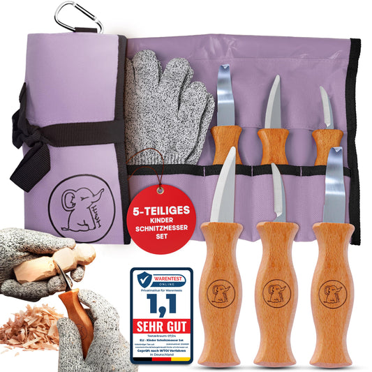 Eli® carving knife set for children from 6 years - high-quality carving set for kids including cut-resistant gloves - kids carving knife - carving tool - outdoor knife