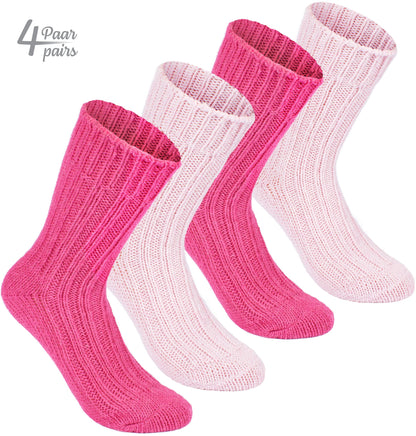 BRUBAKER 4 pairs of alpaca socks with alpaca wool - winter sock set for men and women - pink - size 39-42