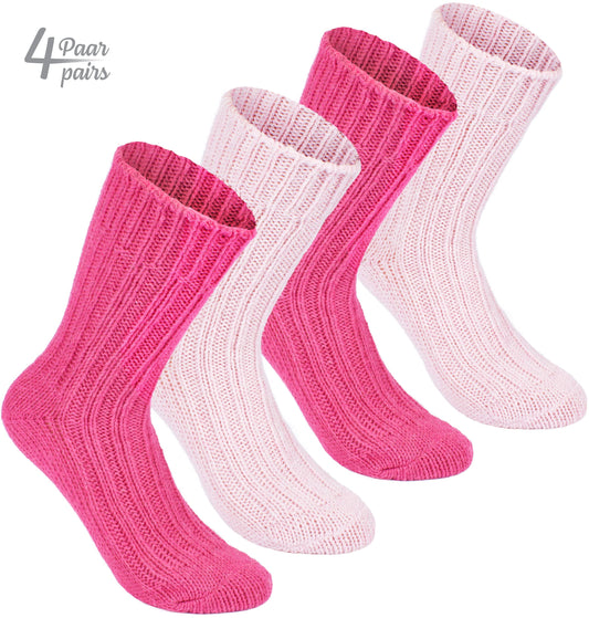 BRUBAKER 4 pairs of alpaca socks with alpaca wool - winter sock set for men and women - pink - size 39-42