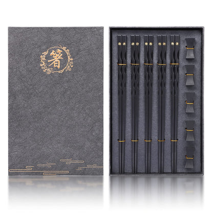 Youda Chopsticks Reusable Chinese Japanese Alloy Chopsticks with Holder, Dishwasher Safe, Premium Quality Chopsticks Gift Set (5 Pairs)