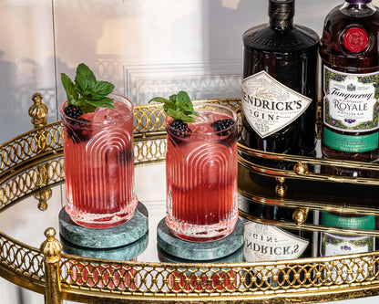 GLASSIQUE CADEAU Vintage Art Deco 1920s Gin Cocktail Highball Glasses with Relief for Caipirinha, Mojito, Gin Tonic, Cuba Libre | Set of 4 | 400 ml Highball Cocktail Glasses