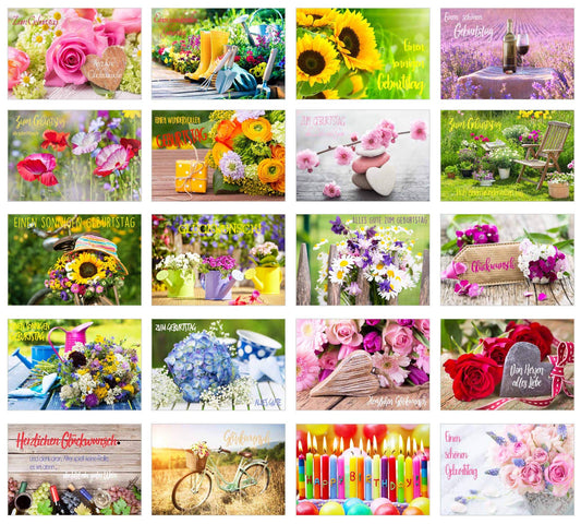 Set of 40 exclusive premium birthday cards with envelopes (2x20). Greeting card for birthday wishes. Birthday card for man and woman (folded cards).