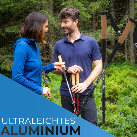ALPIN LOACKER Telescopic hiking poles made of aluminum and carbon with cork grip I Lightweight Nordic walking sticks for women and men for skiing and hiking I Trekking poles for mountaineering, light grey