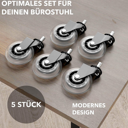 XeloTech Hard Floor Casters for Office Chair, 5 Pack, 11mm x 22mm, Extremely Quiet Replacement Wheels - No More Chair Mat - No Scratches on Floor with These Premium Casters
