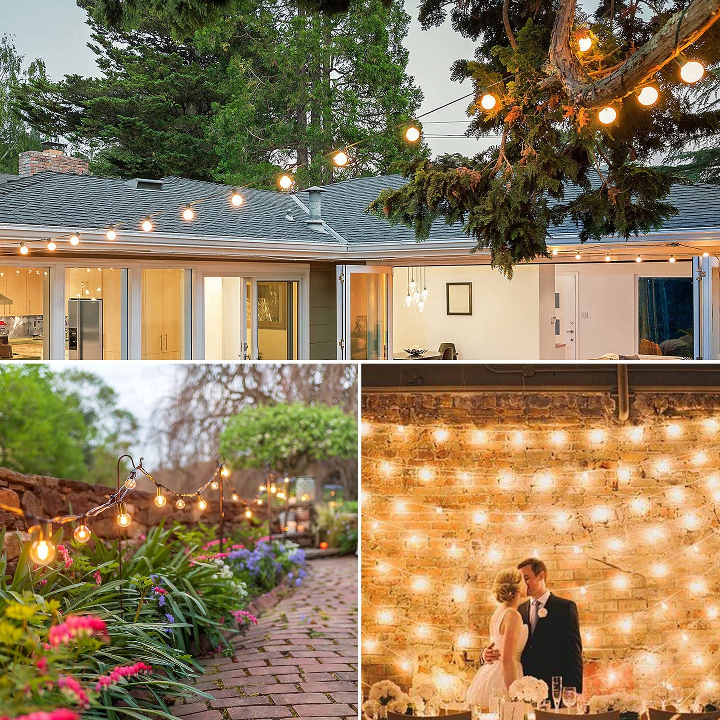 GLUROO Outdoor String Lights 45.7M, Waterproof Outdoor String Lights with 75+2PCS G40 Plastic Bulbs, LED String Lights Shatterproof for Garden, Porch, Christmas Party, Decor
