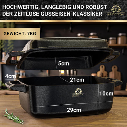 KAISERTAL cast iron roaster with lid ovenproof - 28cm stew pot with lid | Ovenproof, induction, indoor & outdoor | 7kg cast iron pot 6L - Cast Iron Pot for roasters & stew pots