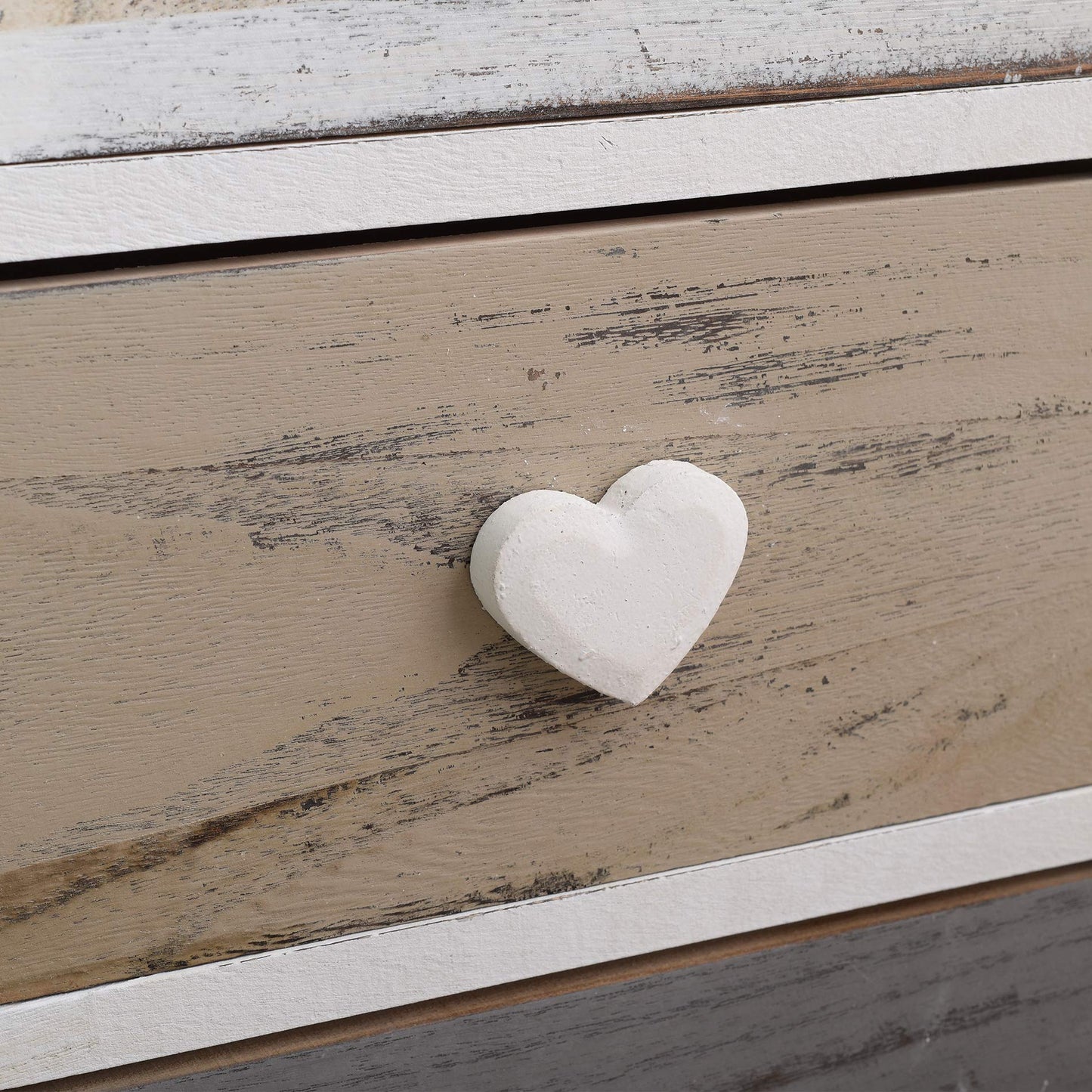 Rebecca Mobili wooden dresser, nightstand in shabby style, 3 drawers, suitable for bedroom or bathroom, wood, white and grey - dimensions: 57.5 x 37 x 27 cm (HxLxW) - item RE4161.