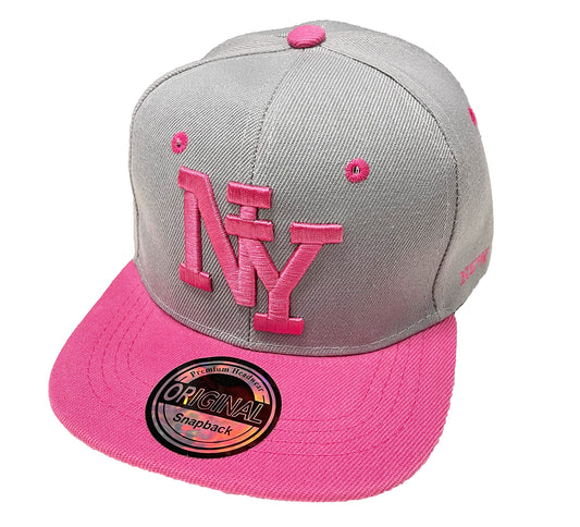 J26 Kids Snapback USA Cap Teen Cap Basecap Trucker Hat NY (Pink Grey)