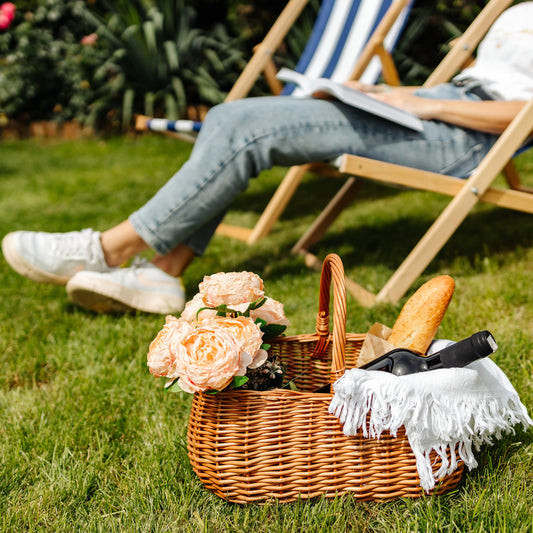 Creative Home shopping basket woven with handle picnic basket | 36 x 26 x 31 cm (+/- 2 cm) | Handmade | Natural brown | Versatile and durable Large woven Easter basket