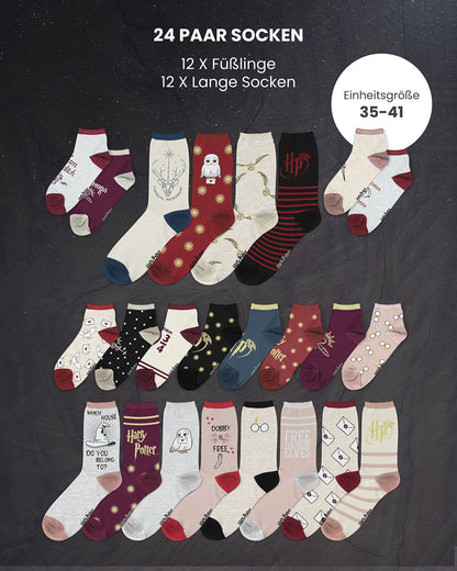 HARRY POTTER ® | Original Advent Calendar | 24 Pairs of Socks for Women | Christmas Calendar with Footies + Tall Socks | Size 35-41 | OEKO-TEX ®