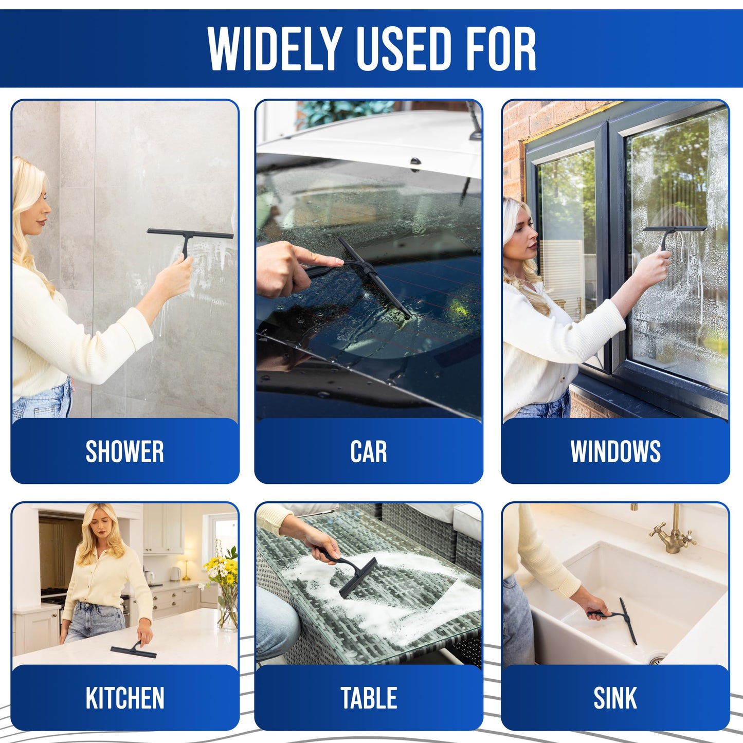Wunset Superior Shower Squeegee Selection: Featuring stainless steel, silicone, and rubber squeegees, water wipers, bathroom essentials, shower door squeegees (35 cm, Black)