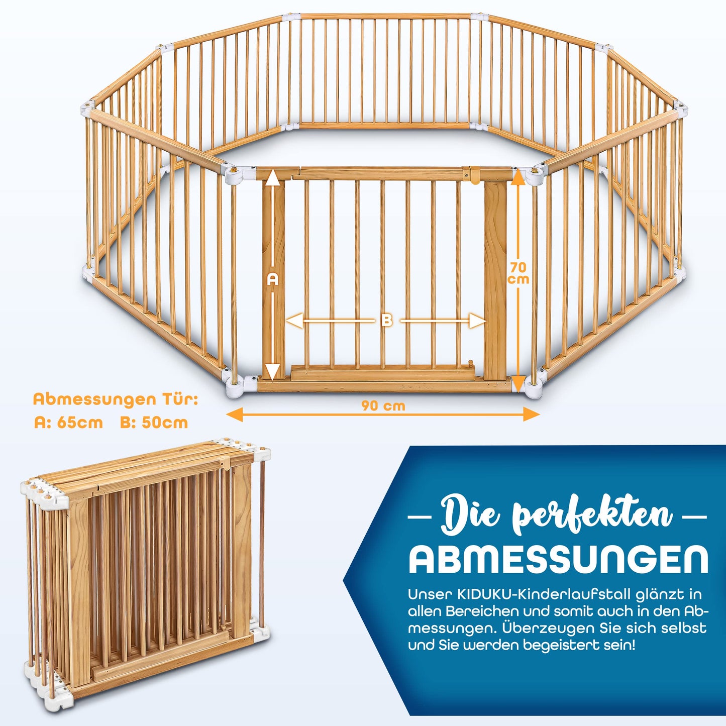 KIDUKU® 7.2 meters baby playpen XXL foldable incl. door | playpen with double locking | safety gate for children incl. 8 elements | playpen shapeable as needed