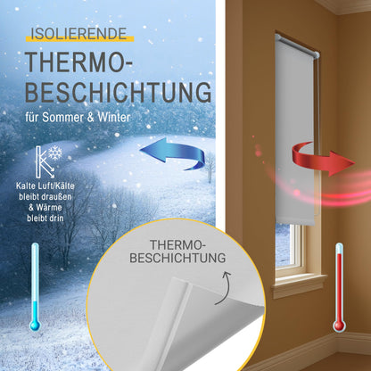 Thermal roller blind for windows without drilling blackout roller blind clamp fix - Sol Royal side pull roller sun protection window interior thermal roller blind without drilling - window roller blind thermo 100x160 cm White T42