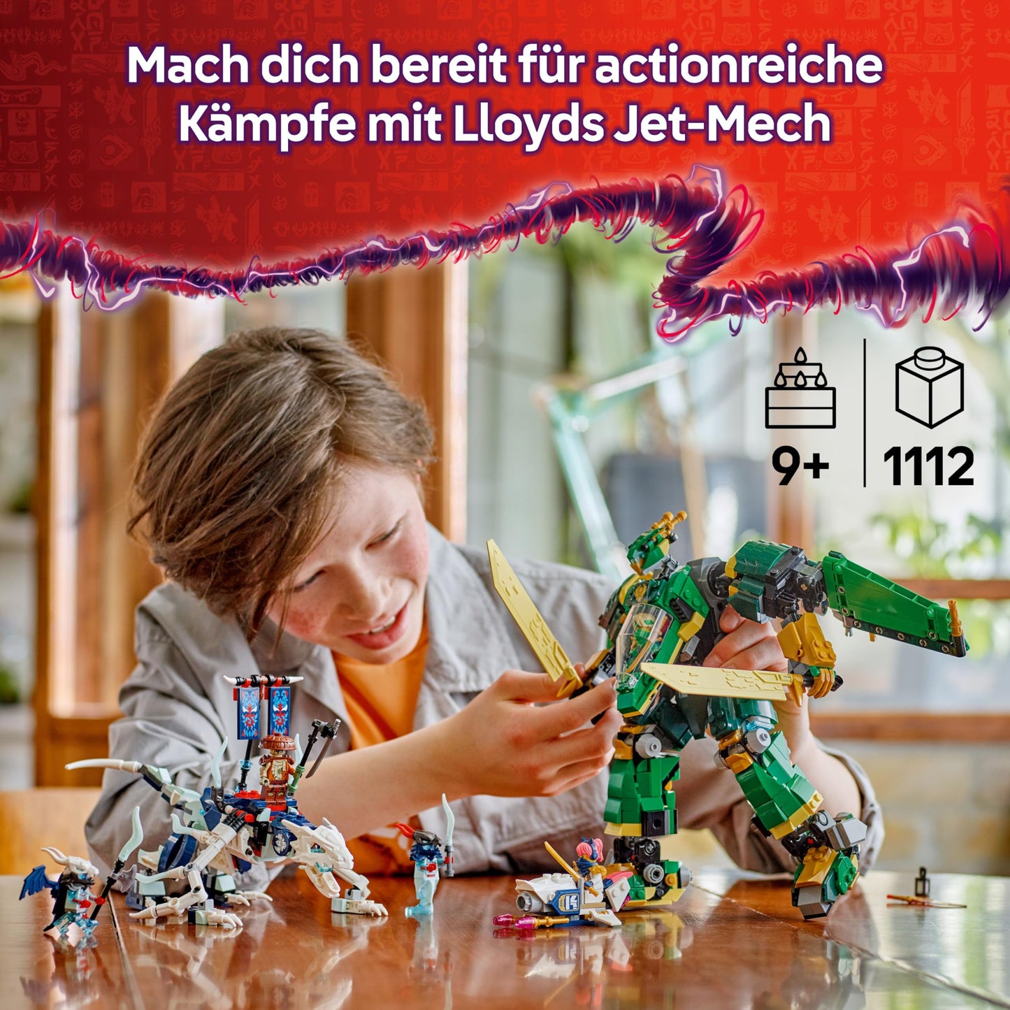 LEGO NINJAGO 2-in-1 Lloyd's Jet Mech - toy with 5 minifigures, dragons, equipment, and a flying motorcycle - gift for boys and fans of Rise of the Dragons aged 9 and up 71845