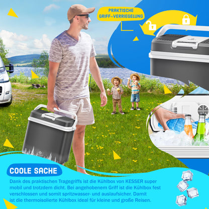 KESSER® 24 liter cooler | COOLS and WARMS | Thermoelectric cooler | including 2X cooling packs & drink holder | 12 volt and 230 volt | Mini fridge | for car and camping | Energy efficiency class E | Anthracite