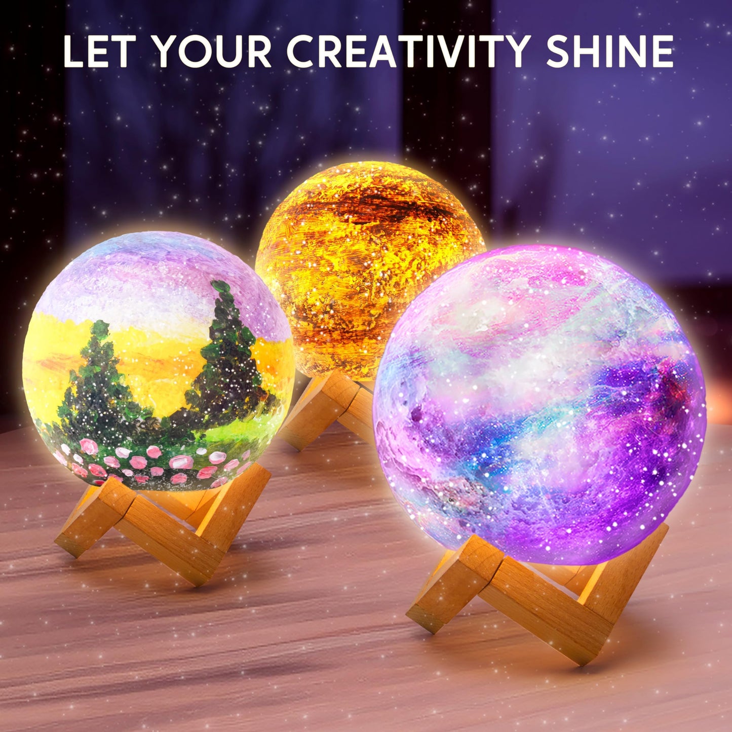 Clever Kits Crafting Moon Lamp Painting Set, DIY Moon Lamp Painting Creative Set for Kids, Craft Kit for children aged 6 7 8 9 10 11 12 years, Gifts for Girls 6-12 years, 3D Painting Night Light