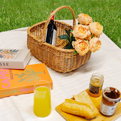 Creative Home shopping basket woven with handle picnic basket | 36 x 26 x 31 cm (+/- 2 cm) | Handmade | Natural brown | Versatile and durable Large woven Easter basket