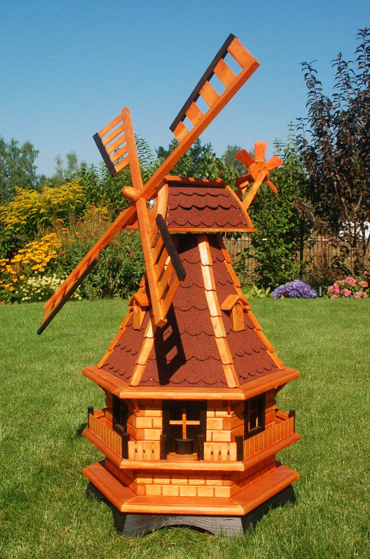 Windmill with ball bearing, optionally with solar lighting (red, height 100 cm)