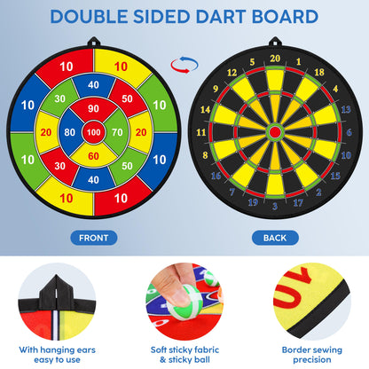 29" Double-sided Dart Board Kids Game with 12 sticky balls, 6 darts, throwing game, indoor/outdoor sport fun party game, toy, birthday gifts for 3 4 5 6 7 8 9 10-12 year old boys girls