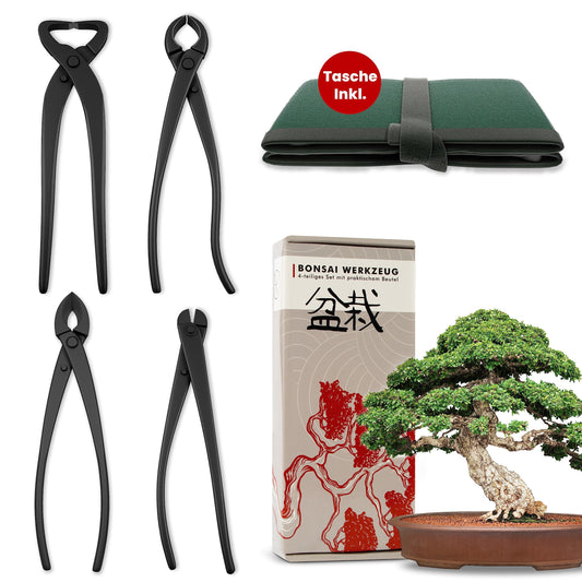 Bonsai tool set professional 4-piece made of steel with practical storage bag - Traditional bonsai tool ideal for wires, branches, buds & roots.