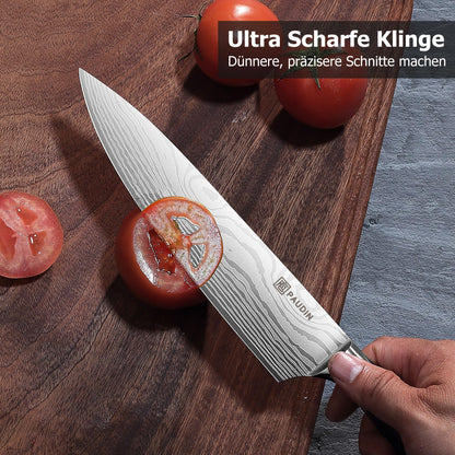 PAUDIN Kitchen Knife Set, 5-piece kitchen knife set made of high-quality carbon stainless steel, ultra-sharp knife set with chef's knife, cleaver, and utility knife.