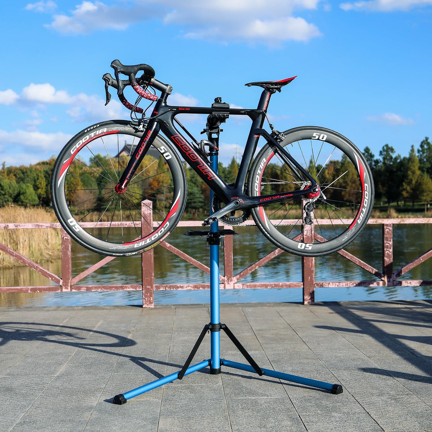 CXWXC Bike Stand Aluminum Bike Repair Stand Foldable Bike Stand for E-Bike/Mountain Bikes, Bike Repair with Magnetic and 360° Rotatable Head