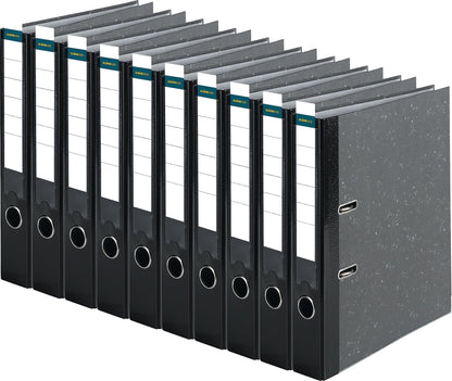 SHEPHERD SHOP Wide A4 Binder - 5 cm spine with insert label - Ring binder file folder office folder - Made in Germany - Cloud marble black, 10-pack