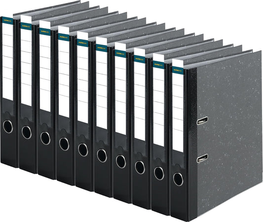 SHEPHERD SHOP Wide A4 Binder - 5 cm spine with insert label - Ring binder file folder office folder - Made in Germany - Cloud marble black, 10-pack