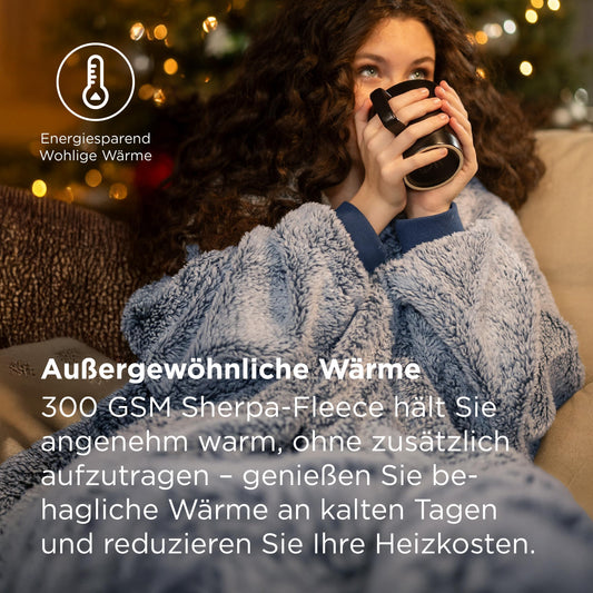 BEDSURE Hoodie Blanket with Sleeves - Sherpa Snuggle Blanket with Sleeves Sweatshirt Wearable Blanket Hoodie as Gifts for Women, Blue