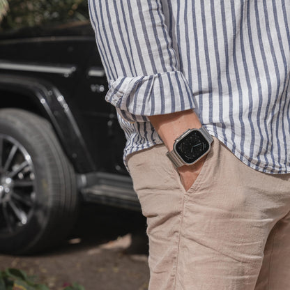 Arctic Phantom Titanium Bracelet compatible with Apple Watch Series 1, 2 49mm, Grade 2 titanium link bracelet [Sandblasted with DLC coating], [Butterfly clasp], [Ultra-lightweight] (Natural)