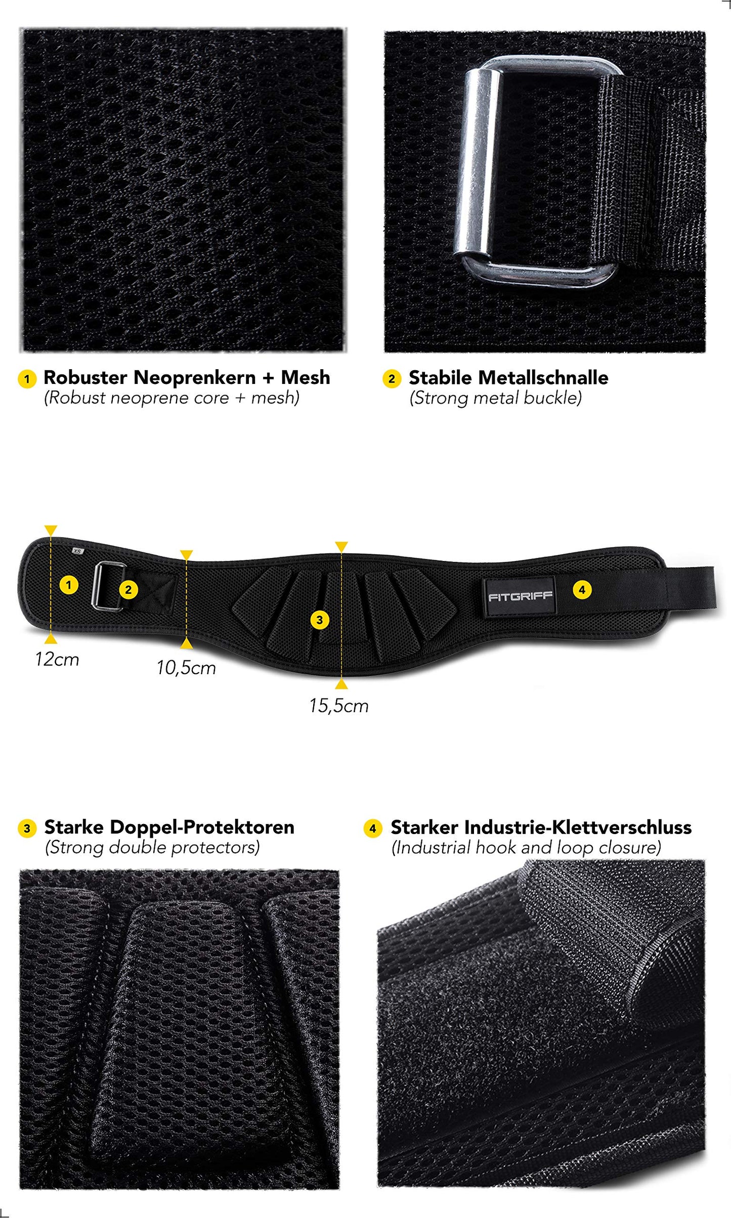 FITGRIFF® Weight Lifting Belt V1 - Fitness belt for bodybuilding, strength training, weightlifting - Training belt for women and men (Black, 81cm - 88cm waist size (Medium))