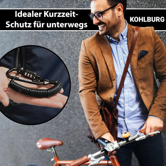 KOHLBURG 180cm extra-long combination lock for the bag - 3mm thick cable lock for use as stroller lock, helmet lock, snowboard lock & ski lock - mini road bike & bicycle lock with combination code