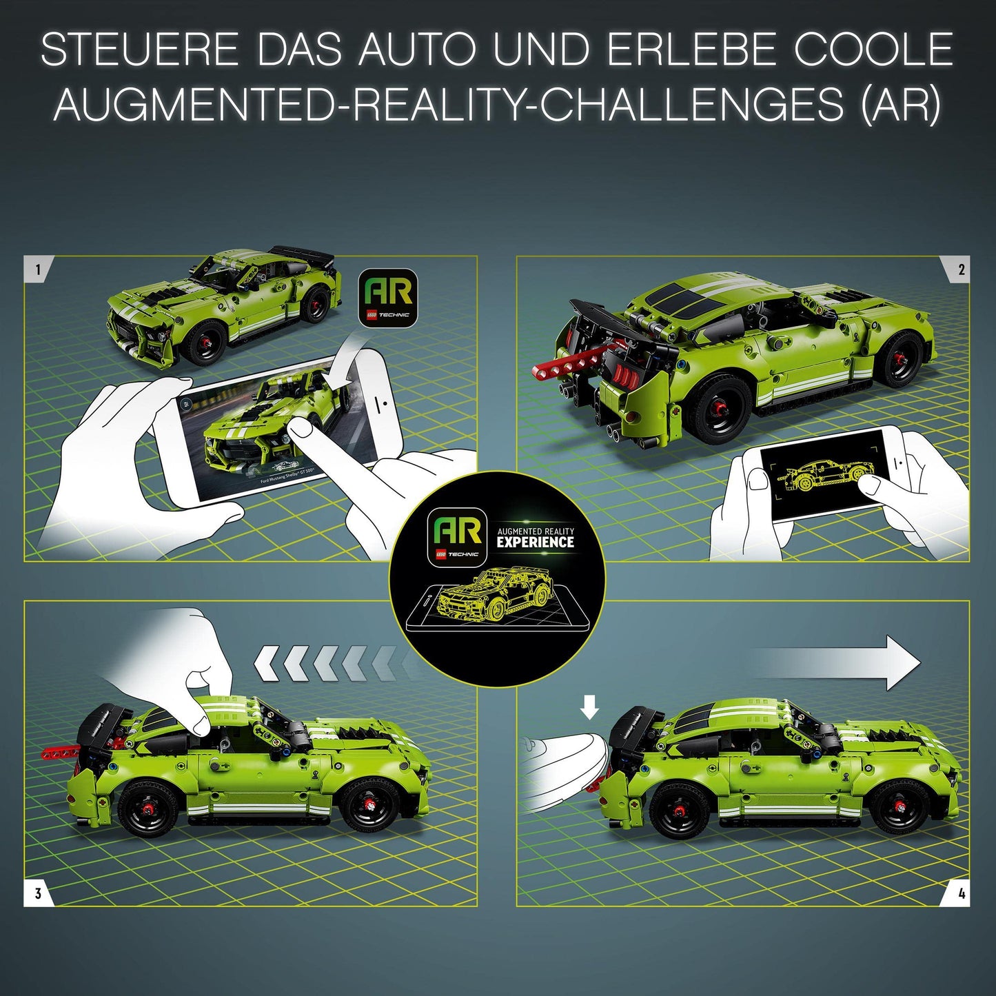 LEGO Technic Ford Mustang Shelby GT500, model car kit, toy car, race car for kids and teenagers with AR app and pull-back motor 42138