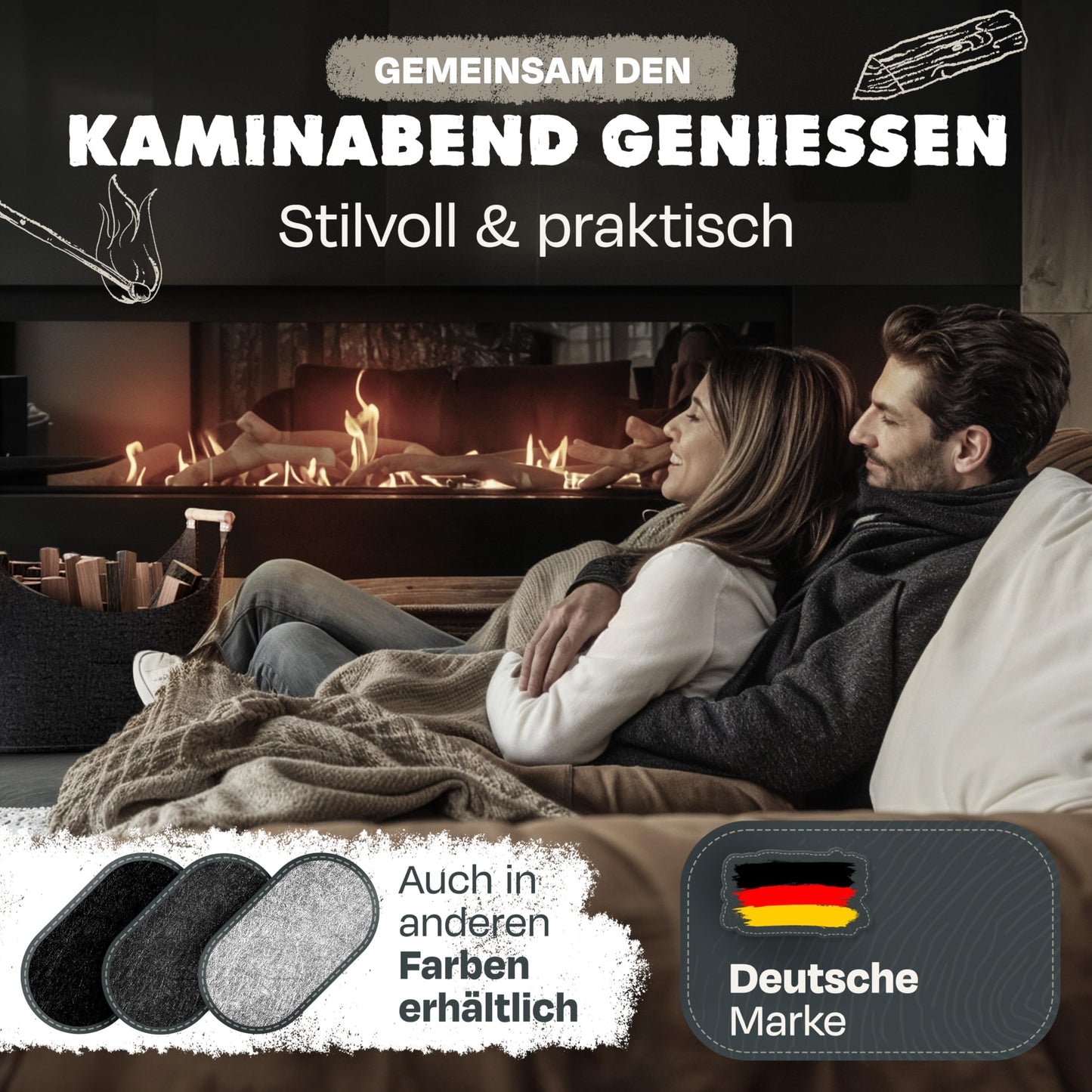 Xcelenze - XXL wooden basket for fireplace logs with wooden handle felt basket extra thick felt fireplace log basket felt bag foldable also as shopping basket car & storage basket for wood newspaper (dark gray)