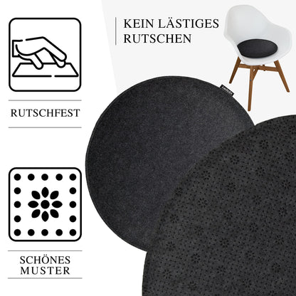 Ampara - 4 piece set - Elegant round chair cushions 40cm - non-slip & cozy, round felt seat cushions, dark gray