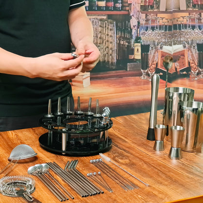 CKductpro Cocktail Set, 41-piece stainless steel Cocktail Shaker Set, 360° rotating acrylic stand, Bartender Set Bar Gift Set (41-Piece)