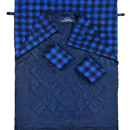 MOUNTEX Double sleeping bag - Summer sleeping bag for 2 people (210 x 150cm), Blanket sleeping bag - XXL summer sleeping bag with 2 pillows for adults - Camping, Outdoor & Indoor (Blue)