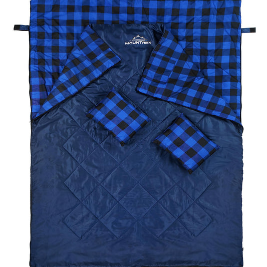MOUNTEX Double sleeping bag - Summer sleeping bag for 2 people (210 x 150cm), Blanket sleeping bag - XXL summer sleeping bag with 2 pillows for adults - Camping, Outdoor & Indoor (Blue)