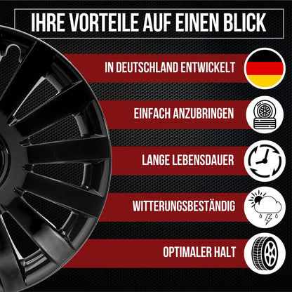 Albrecht 13 inch wheel covers in black for steel rims - Wind hubcaps made of high-quality plastic - Durable wheel covers in original Albrecht packaging - Made in EU