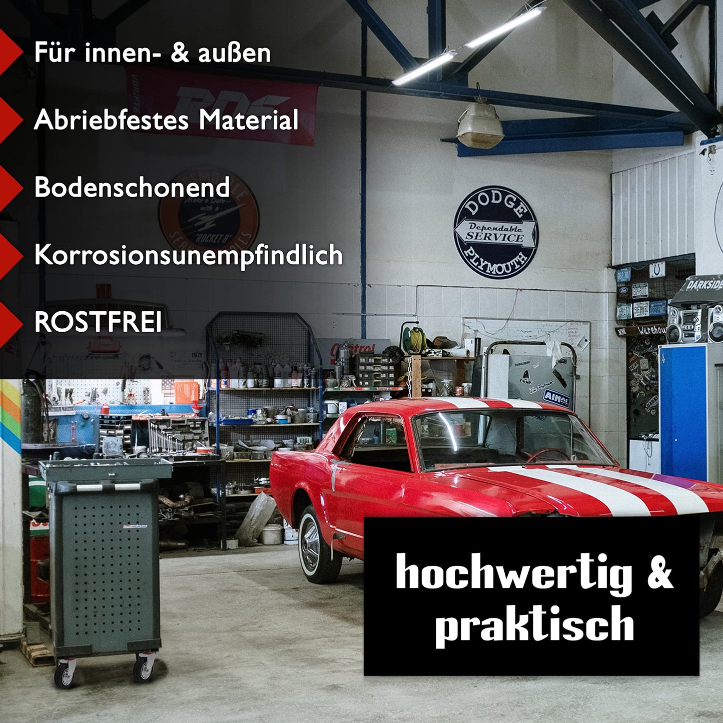 PRIOstahl Heavy Duty Caster Set 4 x 160mm with Brake up to 560kg Load Capacity Solid Rubber Swivel Casters Industrial Wheels for Workshop, Workbench, Tool Cart or Dolly.