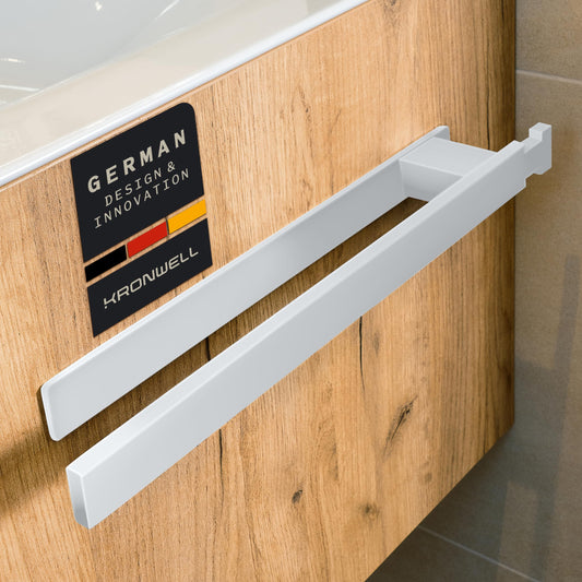 KRONWELL® towel holder without drilling - Self-adhesive towel holder for bathroom & kitchen - Stainless steel towel bar - Towel holder - Designed in Germany - White matte