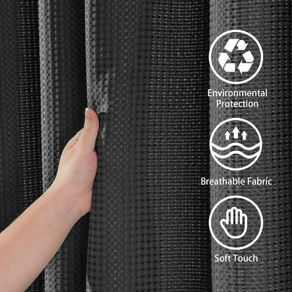 Waffle shower curtain with metal shower curtain rings fabric textile bathtub curtain anti mold bath curtain set waterproof bath curtain heavy shower curtain bathroom - 182 x 214cm (black)