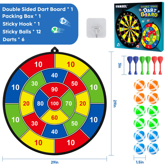 29" Double-sided Dart Board Kids Game with 12 sticky balls, 6 darts, throwing game, indoor/outdoor sport fun party game, toy, birthday gifts for 3 4 5 6 7 8 9 10-12 year old boys girls
